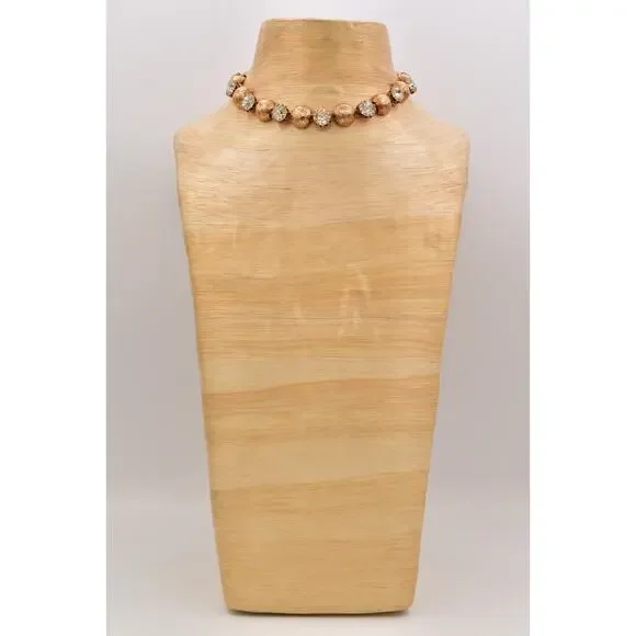 kramer Vintage Crystal Choker Necklace Gold Tone Chunky Chain Signed 1950s BinBM - Picture 7 of 12